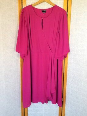 City Chic Jolie Faux Wrap Dress Dark Pink Size 20